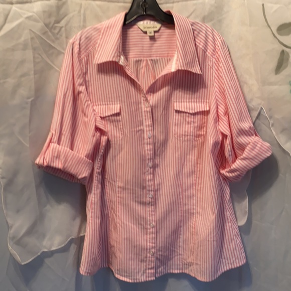ST. JOHN’S BAY RED/WHITE STRIPED SHIRT SZ XLT - Picture 12 of 13